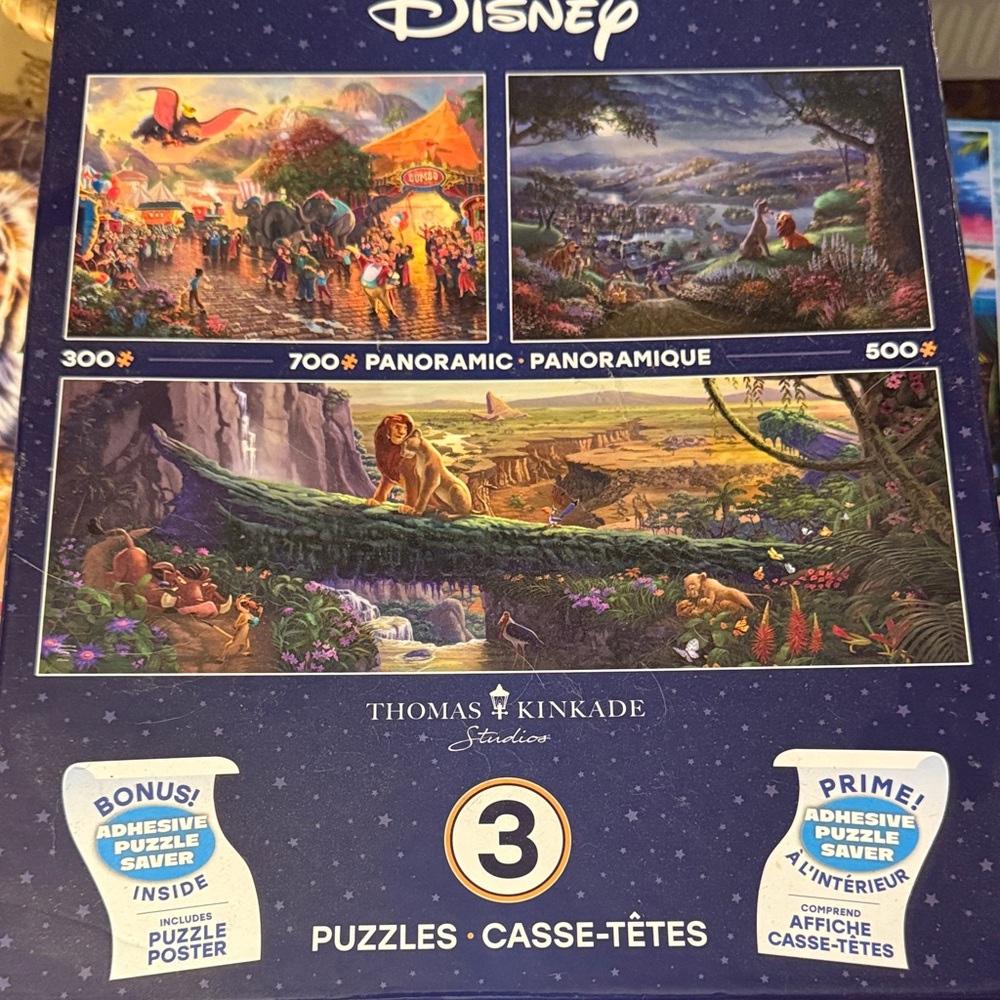 NEW—Disney Thomas Kinkade 3-Puzzle Set - Vibrant Multicolor